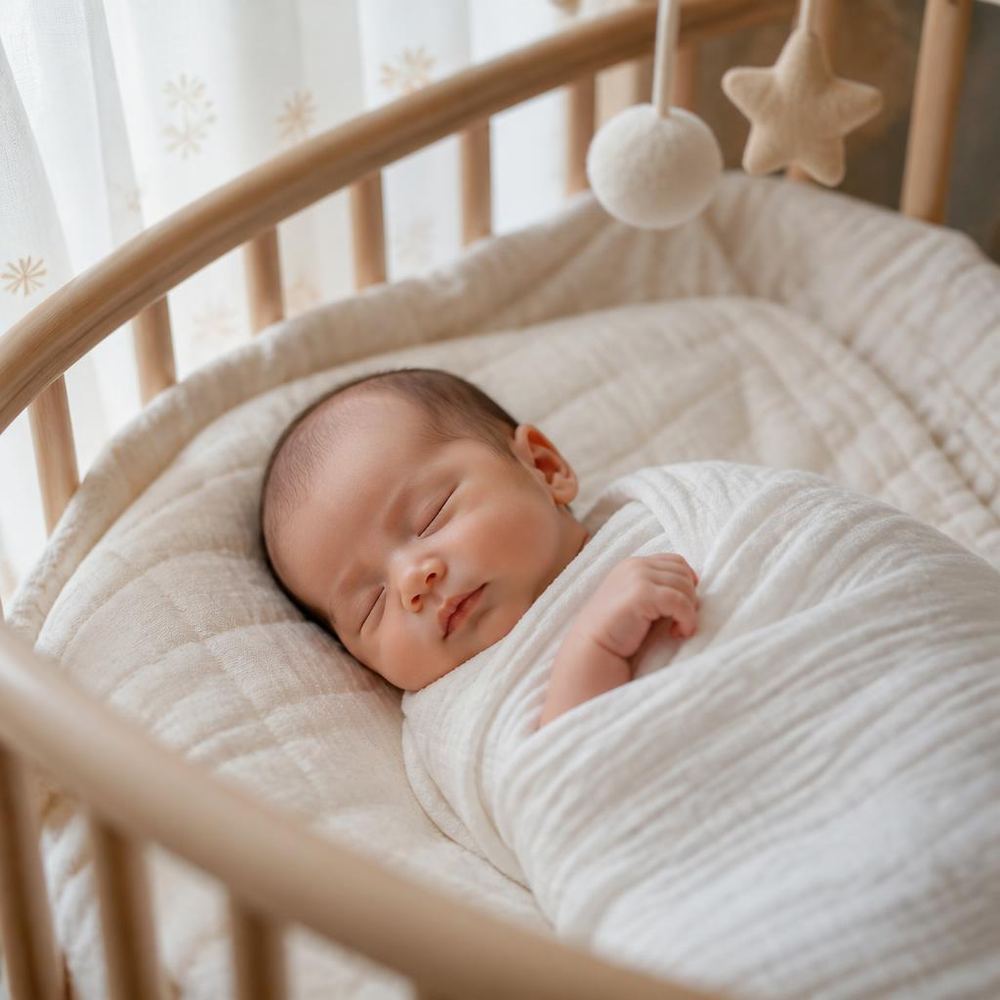 Newborn baby sleeping peacefully during an overnight care visit